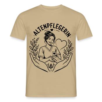 Altenpflegerin - Männer T-Shirt - Sandbeige - Vorne - AI Model Male 178 light (178cm)