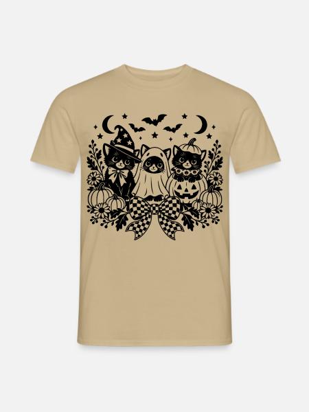 Halloween Katzen - Männer T-Shirt - Sandbeige