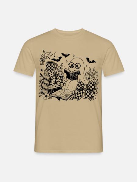Halloween Bücherwurm - Männer T-Shirt - Sandbeige