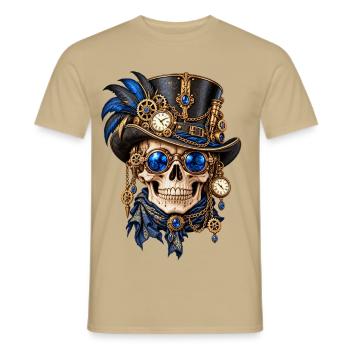 Totenkopf, Totenkopf, Steampunk-Hut, blaue Federn - Männer T-Shirt - Sandbeige - Vorne - AI Model Male 178 light (178cm)