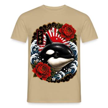 Orca im japanischen Irezumi Tattoo Stil - Männer T-Shirt - Sandbeige - Vorne - AI Model Male 178 light (178cm)