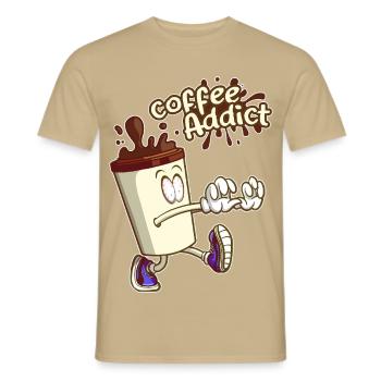 Addict au Café ,Dessin Cartoon humoristique - T-shirt homme - beige sable - Devant - AI Model Male 178 light (178cm)