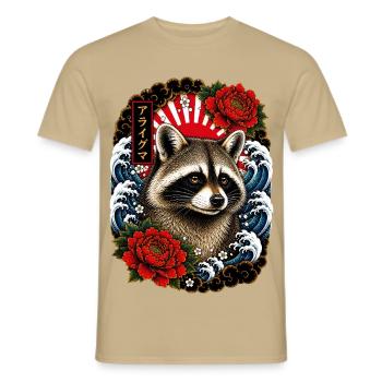 Waschbär im japanischen Irezumi Tattoo Stil - Männer T-Shirt - Sandbeige - Vorne - AI Model Male 178 light (178cm)