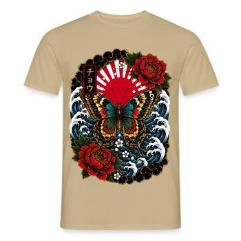 Schmetterling im japanischen Irezumi Stil - Männer T-Shirt - Sandbeige - Vorne - AI Model Male 178 light (178cm)