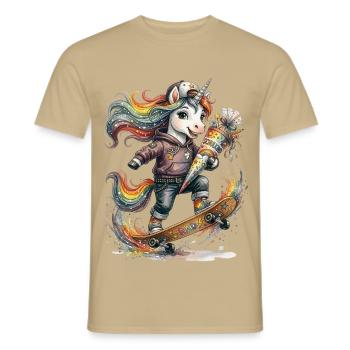Skater unicorn for school enrollment for schoolchild - Men's T-Shirt - sand beige - Front - AI Model Male 178 light (178cm)