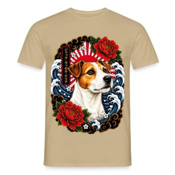 Jack Russell Terrier im Japan Tattoo Stil - Männer T-Shirt - Sandbeige - Vorne - AI Model Male 178 light (178cm)