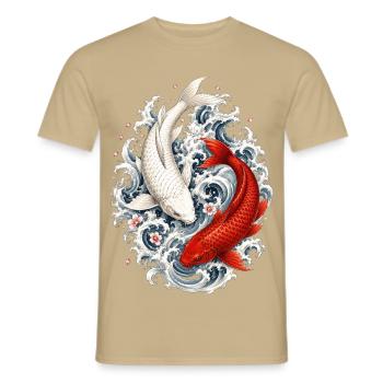Koi Carp in Japanese Irezumi Tattoo Style - Men's T-Shirt - sand beige - Front - AI Model Male 178 light (178cm)