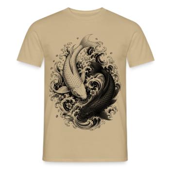 Deux koi en yin yang dans le style artistique Irezumi - T-shirt homme - beige sable - Devant - AI Model Male 178 light (178cm)