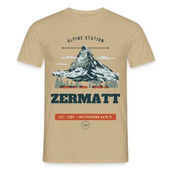 Zermatt Matterhorn Vintage-Reiseabzeichen - Männer T-Shirt - Sandbeige - Vorne - AI Model Male 178 light (178cm)