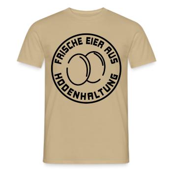 Frische Eier aus Bodenhaltung - Männer T-Shirt - Sandbeige - Vorne - AI Model Male 178 light (178cm)