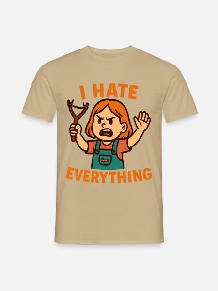 Ich hasse alles – Wütendes Kind mit Schleuder - Männer T-Shirt - Sandbeige