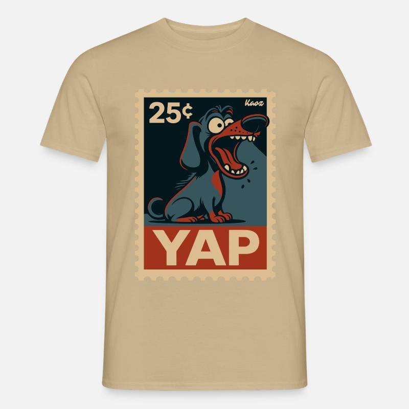 Comic-Dackel auf Briefmarke - Männer T-Shirt - Sandbeige