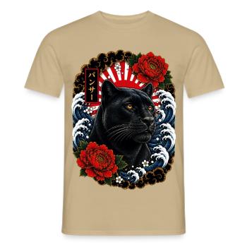 Schwarzer Panther im japanischen Irezumi Stil - Männer T-Shirt - Sandbeige - Vorne - AI Model Male 178 light (178cm)