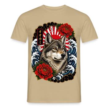 Wolf im japanischen Irezumi Tattoo Stil - Männer T-Shirt - Sandbeige - Vorne - AI Model Male 178 light (178cm)