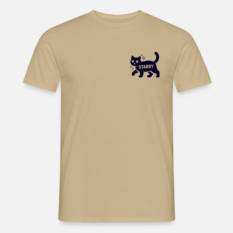 Samtpfote Starry Lustig Monochrom Katze - Männer T-Shirt - Sandbeige