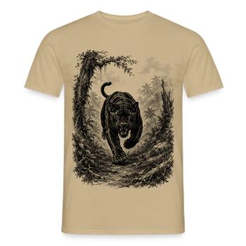 Wilder schwarzer Panther in Natur im Zeichenstil - Men's T-Shirt - sand beige - Front - AI Model Male 178 light (178cm)