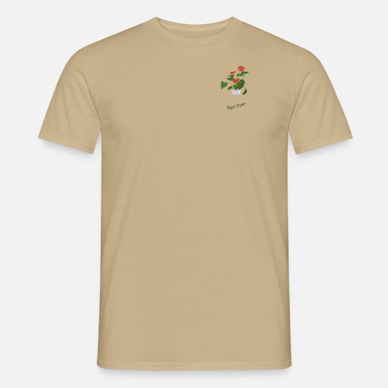 Flamingoblume mit Text "Plant Lover" - Männer T-Shirt - Sandbeige