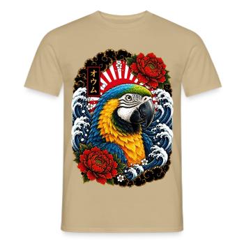 Ara Papagei im japanischen Irezumi Tattoo Stil - Männer T-Shirt - Sandbeige - Vorne - AI Model Male 178 light (178cm)