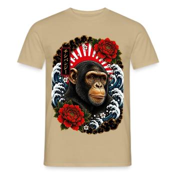 Schimpanse im japanischen Irezumi Tattoo Stil - Männer T-Shirt - Sandbeige - Vorne - AI Model Male 178 light (178cm)