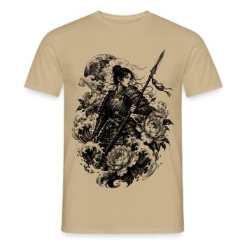 Japanese Samurai Warrior in Irezumi Style - Men's T-Shirt - sand beige - Front - AI Model Male 178 light (178cm)
