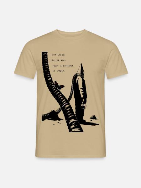 Midnight Coffeenaut und Schmetterling - Männer T-Shirt - Sandbeige