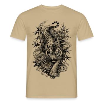 Japanese tiger in Irezumi tattoo style - Men's T-Shirt - sand beige - Front - AI Model Male 178 light (178cm)