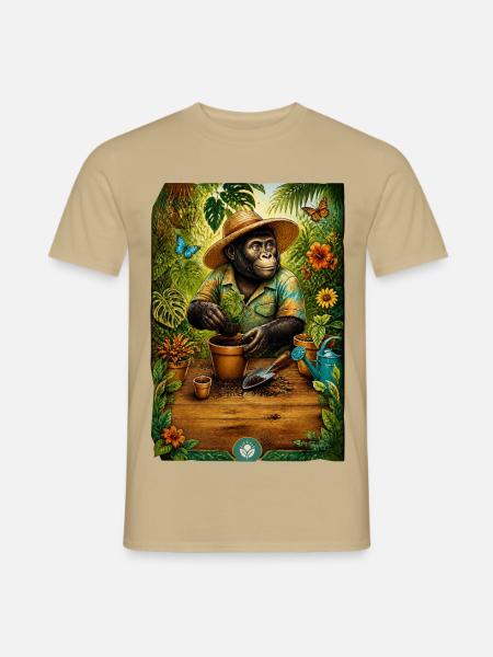 Gärtner-Gorilla liebt Pflanzen - Männer T-Shirt - Sandbeige