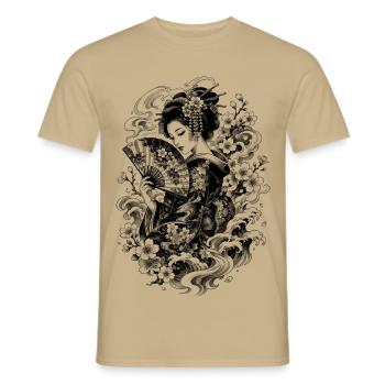 Japanese Geisha in Irezumi Tattoo Style - Men's T-Shirt - sand beige - Front - AI Model Male 178 light (178cm)