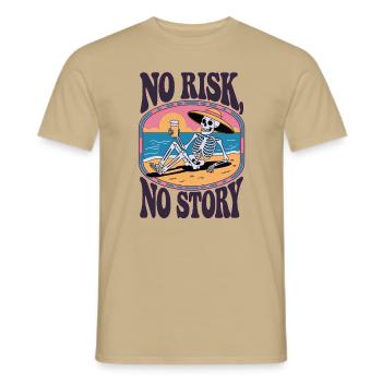 Pas de risque, pas d’histoire – Squelette sur la plage - T-shirt homme - beige sable - Devant - AI Model Male 178 light (178cm)