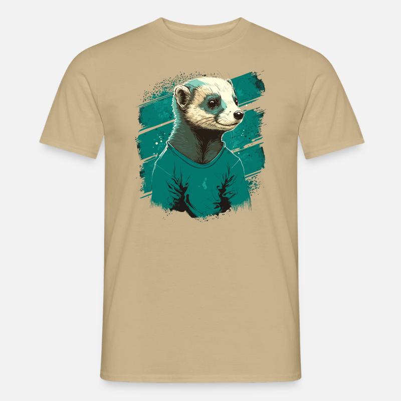 Frettchen mit Hemd - Männer T-Shirt - Sandbeige