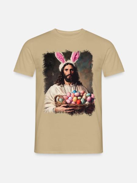 Ostern lustiger Jesus Christus mit Ostereiern - Männer T-Shirt - Sandbeige