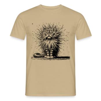 Katze erstaunt, Comic - Männer T-Shirt - Sandbeige - Vorne - AI Model Male 178 light (178cm)