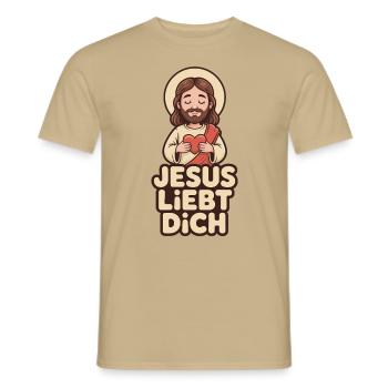 Jesus liebt dich - Männer T-Shirt - Sandbeige - Vorne - AI Model Male 178 light (178cm)