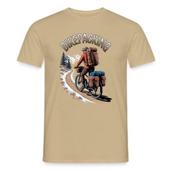 Bikepacking – la liberté sur deux roues - T-shirt homme - beige sable - Devant - AI Model Male 178 light (178cm)