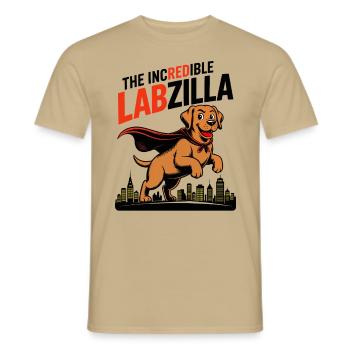 Labzilla – Labrador roux en mode monstre - T-shirt homme - beige sable - Devant - AI Model Male 178 light (178cm)
