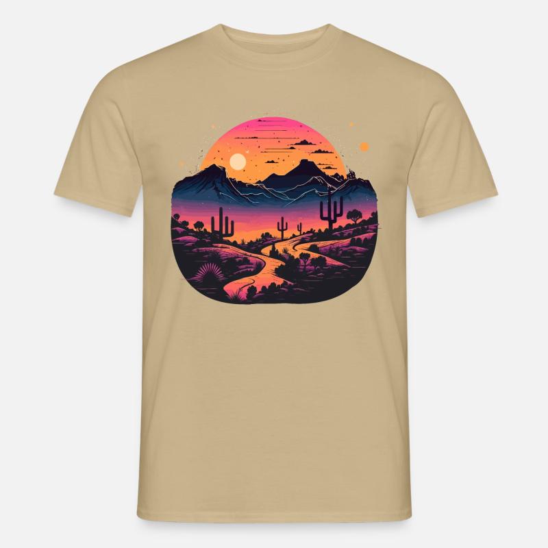Synthwave-Wüste - Männer T-Shirt - Sandbeige
