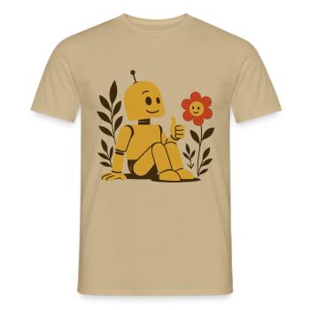 Robots & Flowers – Technology Meets Nature - Men's T-Shirt - sand beige - Front - AI Model Male 178 light (178cm)