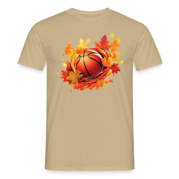 Basketball, maple and oak leaves in autumn - Men's T-Shirt - sand beige - Front - AI Model Male 178 light (178cm)