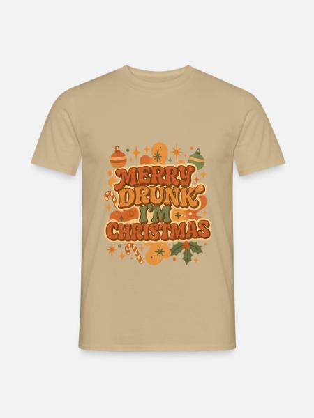 Merry Drunk I'm Christmas Retro - Männer T-Shirt - Sandbeige