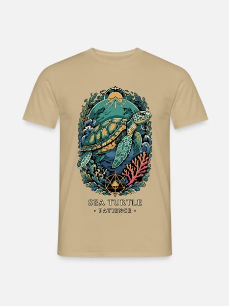 SEESCHILDKRÖTEN-TOTEM Geduld - Männer T-Shirt - Sandbeige