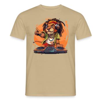 Rastafari Lion DJ - Männer T-Shirt - Sandbeige - Vorne - AI Model Male 178 light (178cm)