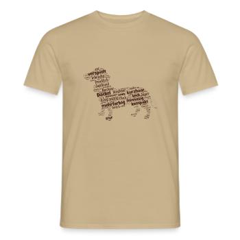 Dackel Wordcloud Charaktereigenschaften - Männer T-Shirt - Sandbeige - Vorne - AI Model Male 178 light (178cm)