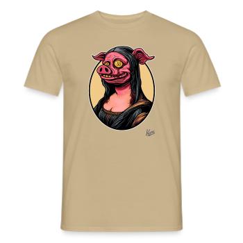 Le portrait de Mona, le cochon zombie Lisa - T-shirt homme - beige sable - Devant - AI Model Male 178 light (178cm)