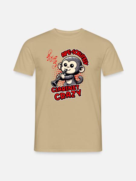 Ape-solute Klarinette Crazy Funny Monkey Design - Männer T-Shirt - Sandbeige