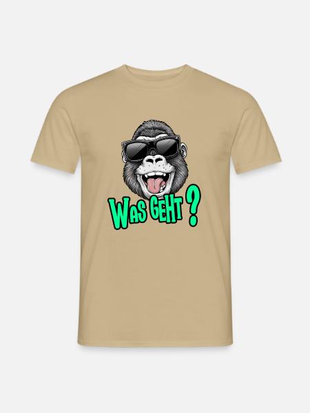 Lustiger Affe "Was Geht?" mit Sonnenbrille - Männer T-Shirt - Sandbeige