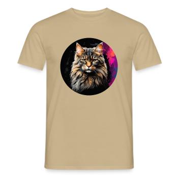 Maine Coon cat portrait in watercolor technique - Men's T-Shirt - sand beige - Front - AI Model Male 178 light (178cm)