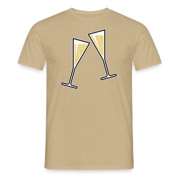 2 Sektgläser (Sekt / Trichter / Zu / 3C) - Männer T-Shirt - Sandbeige - Vorne - AI Model Male 178 light (178cm)