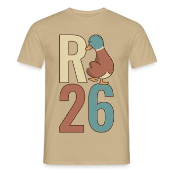 R Duck 26 - R Duck 2026 - Pension 2026 - T-shirt homme - beige sable - Devant - AI Model Male 178 light (178cm)