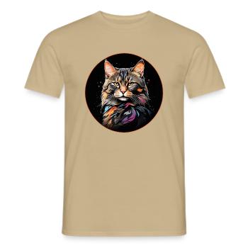 California Spangled Cat Katze in Aquarell - Männer T-Shirt - Sandbeige - Vorne - AI Model Male 178 light (178cm)