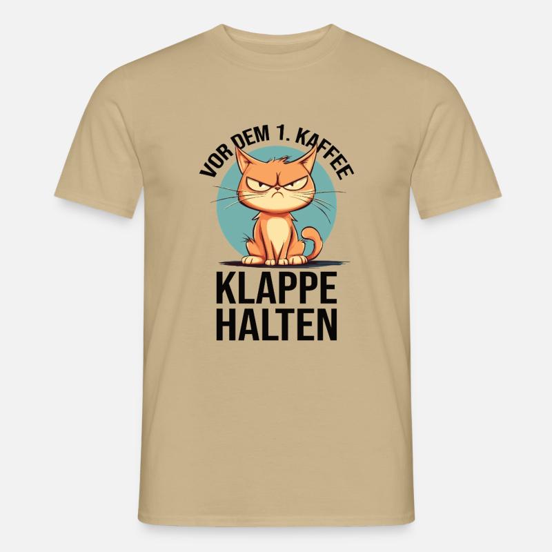 Nicht Ansprechen Vor Dem Ersten Kaffee Katze - Männer T-Shirt - Sandbeige